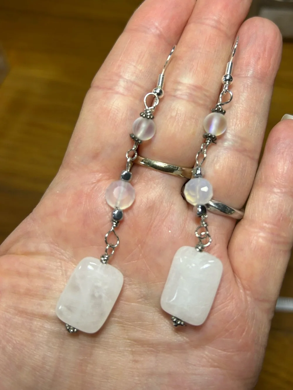 3/$25 White Selenite Stone Drop Earrings